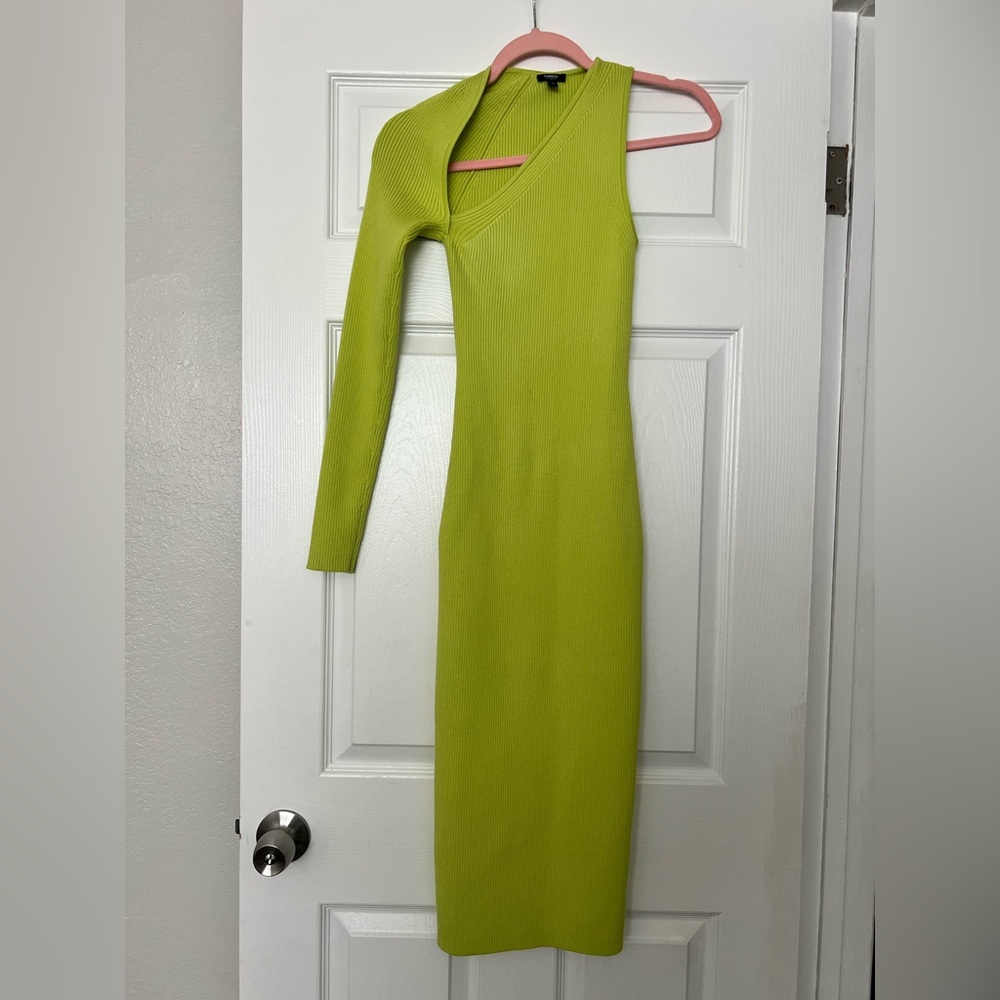 Express Green Asymmetrical One-Shoulder Bodycon Dress